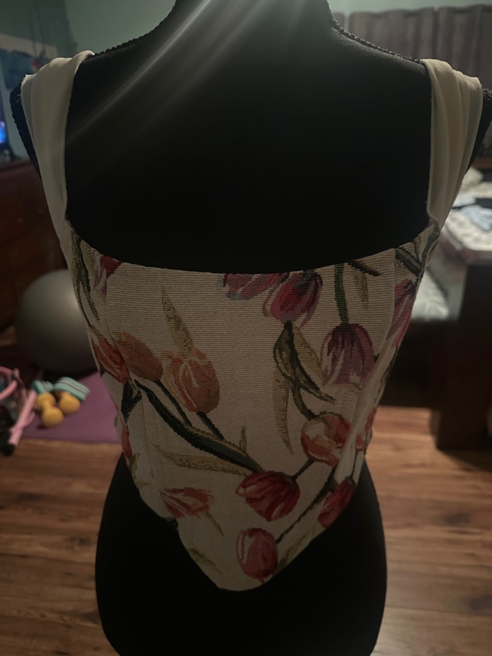 Floral Tulip Print Square Neck Women’s Top - White/Pink